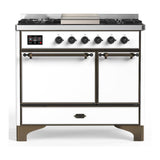 ILVE UMD40FQNR3WHBLP Majestic III 40 inch Dual Fuel Range with 6 Burners and Griddle, Dual Function Burner up to 25,000 BTU (Liquid Propane, Solid Door, White, Burnished)
