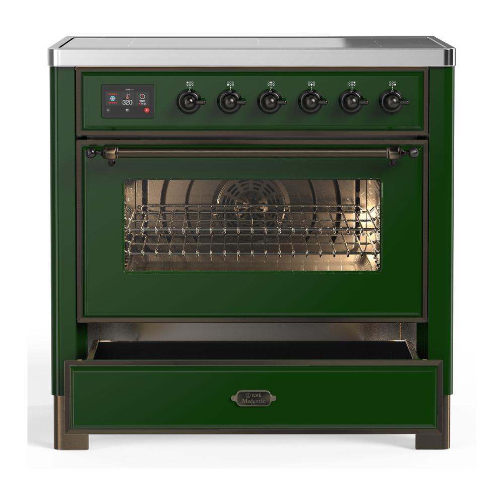 ILVE UMIB36NR3EGB Majestic III 36 inch Induction Range with 6 Elements, 3.5 cu. ft. Total Oven Capacity (Triple Glass Door, Emerald Green, Burnished)