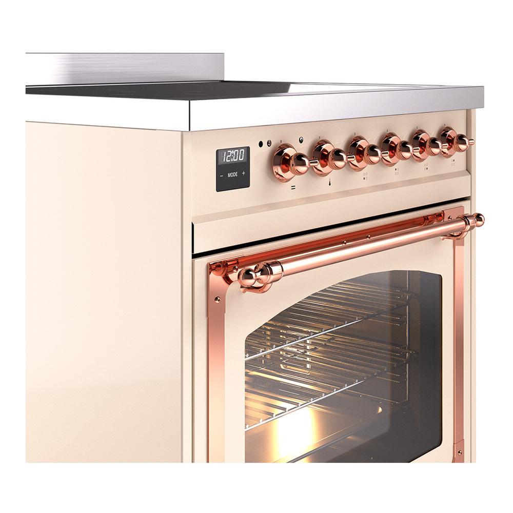 ILVE UNI304NMPAWP Nostalgie II Noblesse 30 inch Induction Range (Triple Glass Door, Antique White, Copper)