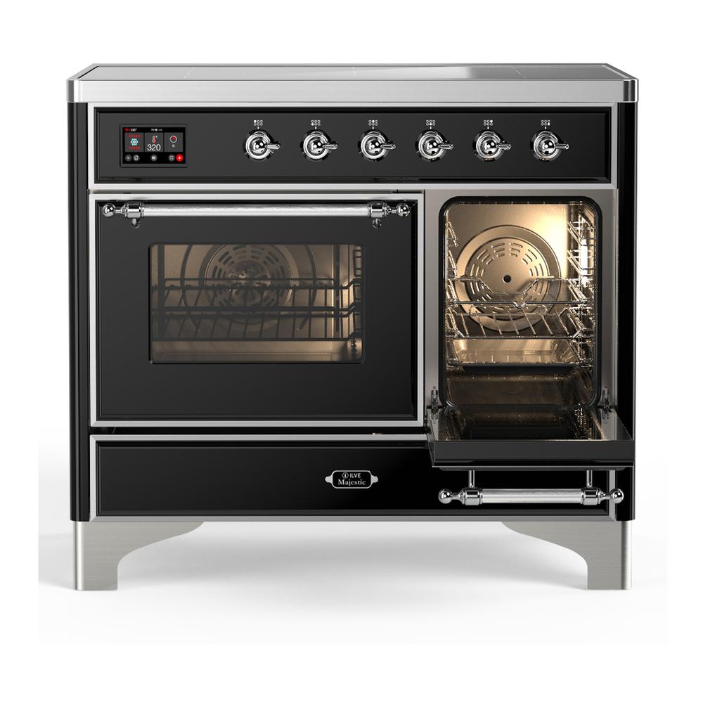 ILVE UMDIB40NR3BKC Majestic III 40 inch Induction Range with 6 Elements, 3.82 cu. ft. Total Oven Capacity (Triple Glass Door, Glossy Black, Chrome)