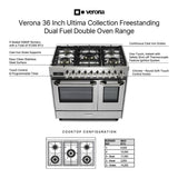 Verona VUFSGE365DSS 36 inch Ultima Collection Double Oven Dual Fuel Range with 5 Brass Burners, 4.1 cu. ft. Total Oven Capacity