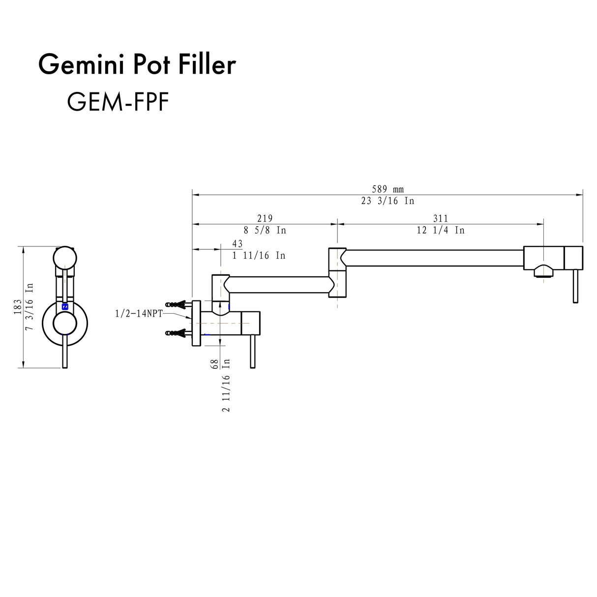 ZLINE Gemini Pot Filler in Chrome (GEM-FPF-CH)