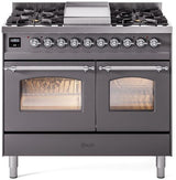 Nostalgie II 40 Inch Dual Fuel Natural Gas Freestanding Range in Matte Graphite with Chrome Trim