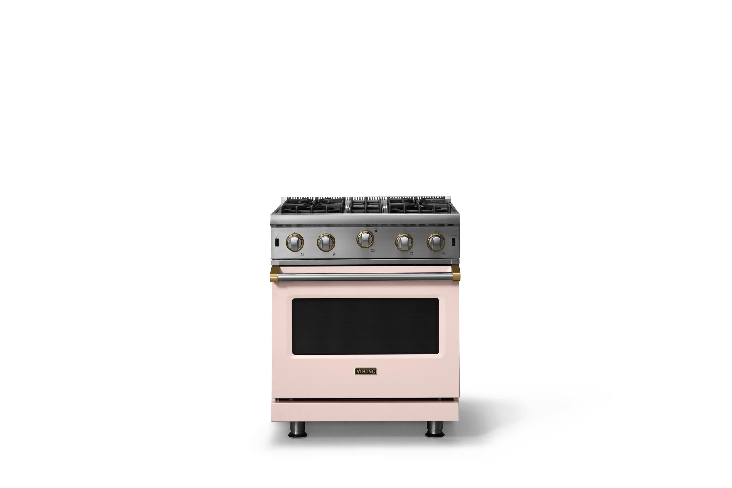 30"W. Open Burner Gas Range (Finish: Blush, Trim: Brushed Brass, Fuel: Propane)