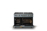 48"W. Sealed Burner Gas Range (Burner: 8b, Finish: November Sky, Trim: Brushed Brass, Fuel: Propane)