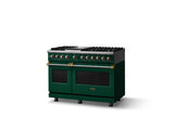 48"W. Dual Fuel Range (Burner: 6g, Finish: Ivy, Trim: Brushed Brass, Fuel: Propane)