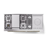 ILVE UN60FSNMPBUGLP Nostalgie II Noblesse 60 inch Dual Fuel Range (7 Sealed Burners + Griddle + French Top, Liquid Propane, Triple Glass Door, Burgundy, Brass)