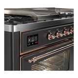 ILVE UM60FSNR3MGPLP Majestic III 60 inch Dual Fuel Range with 7 Burners, Griddle and French Top, Dual Function Burner with up to 25,000 BTU (Liquid Propane, Triple Glass Door, Graphite Matte, Copper)