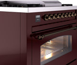 Nostalgie II 36 Inch Dual Fuel Natural Gas Freestanding Range in Burgundy with Bronze Trim