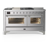 ILVE UM60FSNR3SSC Majestic III 60 inch Dual Fuel Range with 7 Burners, Griddle and French Top, Dual Function Burner with up to 25,000 BTU (Natural Gas, Triple Glass Door, Stainless Steel, Chrome)