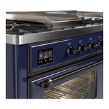 ILVE UM60FSNR3MBB Majestic III 60 inch Dual Fuel Range with 7 Burners, Griddle and French Top, Dual Function Burner with up to 25,000 BTU (Natural Gas, Triple Glass Door, Midnight Blue, Burnished)