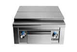 Double, side by side burners, maple cutting board & drawer