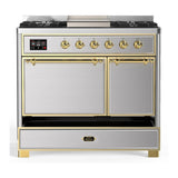 ILVE UMD40FQNR3SSG Majestic III 40 inch Dual Fuel Range with 6 Burners and Griddle, Dual Function Burner up to 25,000 BTU (Natural Gas, Solid Door, Stainless Steel, Brass)