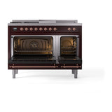 ILVE UN48FSNMPBUPLP Nostalgie II Noblesse 48 inch Dual Fuel Range (5 Sealed Burners + Griddle + French Top, Liquid Propane, Triple Glass Door, Burgundy, Copper)