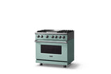 36"W. Dual Fuel Range (Burner: 4g, Finish: Splash, Trim: Polished Chrome, Fuel: Natural Gas)