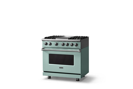36"W. Dual Fuel Range (Burner: 4g, Finish: Splash, Trim: Polished Chrome, Fuel: Natural Gas)