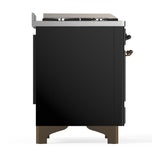 ILVE UM60FSQNR3BKBLP Majestic III 60 inch Dual Fuel Range with 7 Burners, Griddle and French Top, Dual Function Burner with up to 25,000 BTU (Liquid Propane, Solid Door, Glossy Black, Burnished)