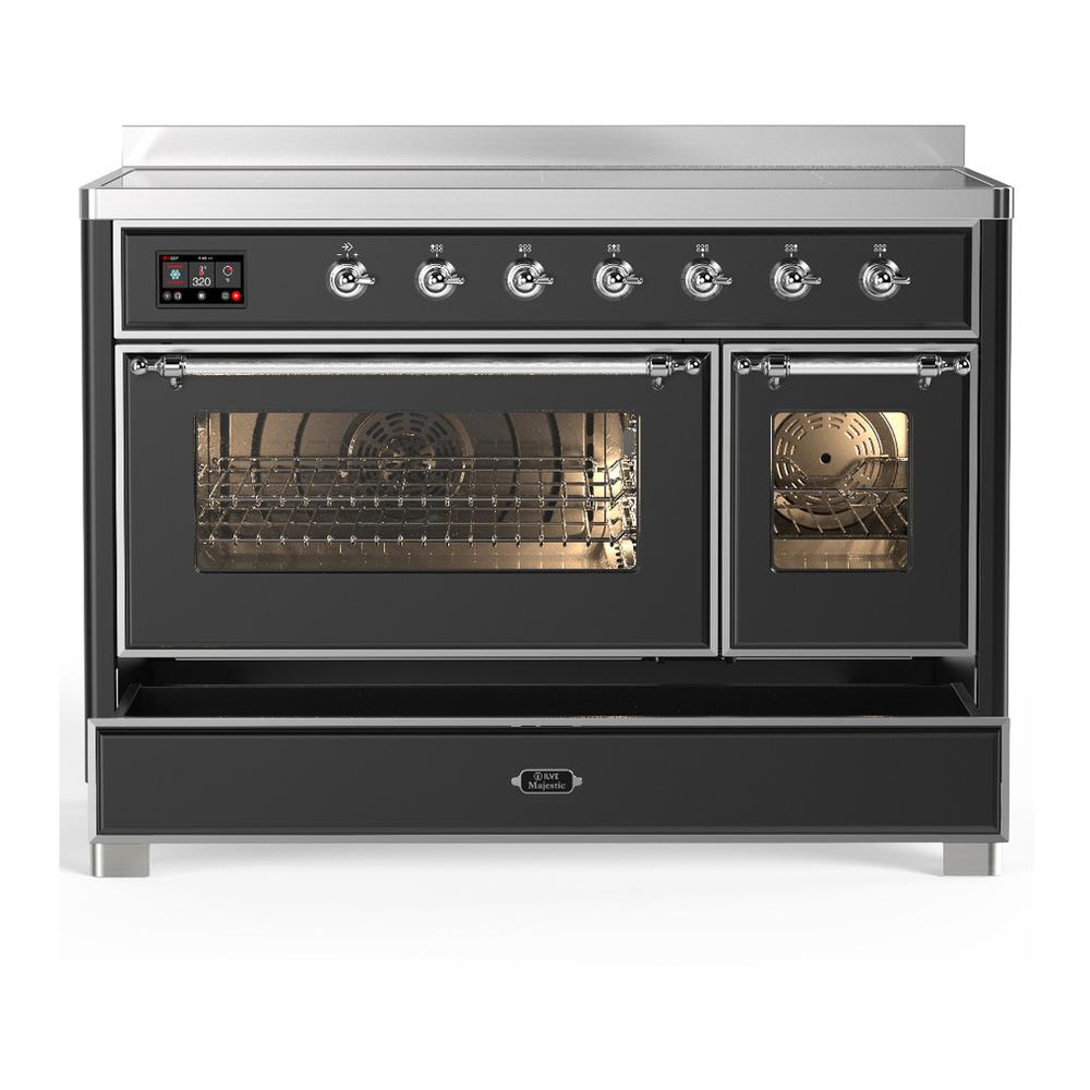ILVE UMIB48NR3MGC Majestic III 48 inch Induction Range with 6 Elements, 5.02 cu. ft. Total Oven Capacity (Triple Glass Door, Graphite Matte, Chrome)