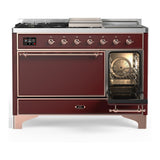 ILVE UM48FSQNR3BUPLP Majestic III 48 inch Dual Fuel Range with 5 Black Brass Burners, Griddle and French Top, Dual Function Burner up to 25,000 BTU (Liquid Propane, Solid Door, Burgundy, Copper)