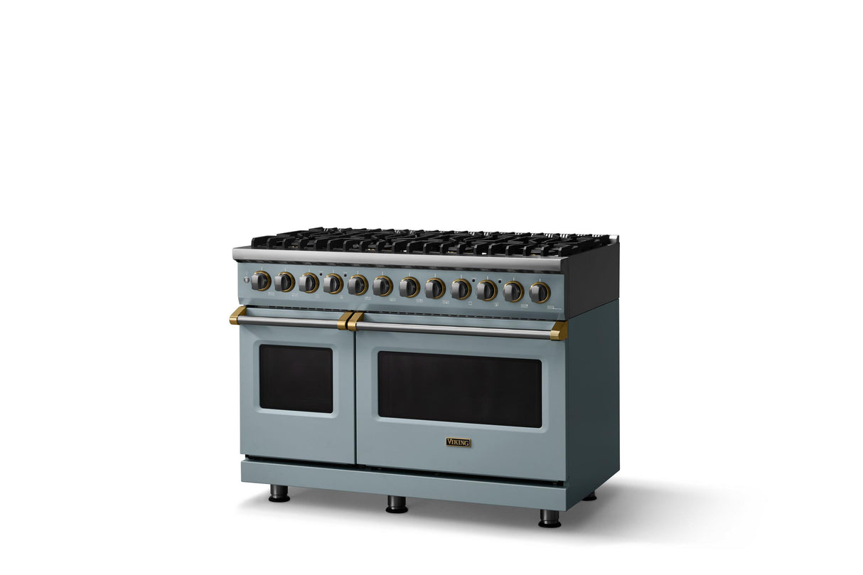 48"W. Dual Fuel Range (Burner: 8b, Finish: November Sky, Trim: Brushed Brass, Fuel: Propane)