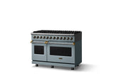 48"W. Dual Fuel Range (Burner: 8b, Finish: November Sky, Trim: Brushed Brass, Fuel: Natural Gas)