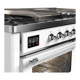 ILVE UM60FSNR3WHC Majestic III 60 inch Dual Fuel Range with 7 Burners, Griddle and French Top, Dual Function Burner with up to 25,000 BTU (Natural Gas, Triple Glass Door, White, Chrome)