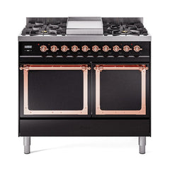 ILVE UND40FQNMPBKP Nostalgie II Noblesse 40 inch Dual Fuel Range (Natural Gas, Solid Door, Glossy Black, Copper)