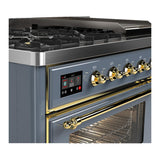 ILVE UM48FNR3BGGLP Majestic III 48 inch Dual Fuel Range with 8 Burners and Griddle, Dual Function Burner up to 25,000 BTU (Liquid Propane, Triple Glass Door, Blue Grey, Brass)