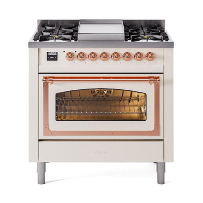 ILVE UN36FNMPAWPLP Nostalgie II Noblesse 36 inch Dual Fuel Range (Liquid Propane, Triple Glass Door, Antique White, Copper)