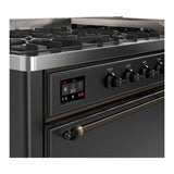 ILVE UM60FQNR3MGBLP Majestic III 60 inch Dual Fuel Range with 9 Burners and Griddle, Dual Function Burner up to 25,000 BTU (Liquid Propane, Solid Door, Graphite Matte, Burnished)