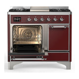 ILVE UMD40FQNR3BUCLP Majestic III 40 inch Dual Fuel Range with 6 Burners and Griddle, Dual Function Burner up to 25,000 BTU (Liquid Propane, Solid Door, Burgundy, Chrome)