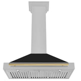 ZLINE 36 in. Autograph Edition Convertible Fingerprint Resistant DuraSnow' Stainless Steel Range Hood with Black Matte Shell and Champagne Bronze Handle (KB4SNZ-BLM36-CB)