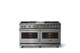 60"W.Dual Fuel Range (Finish: Stainless Steel, Trim: Polished Chrome, Fuel: Propane)