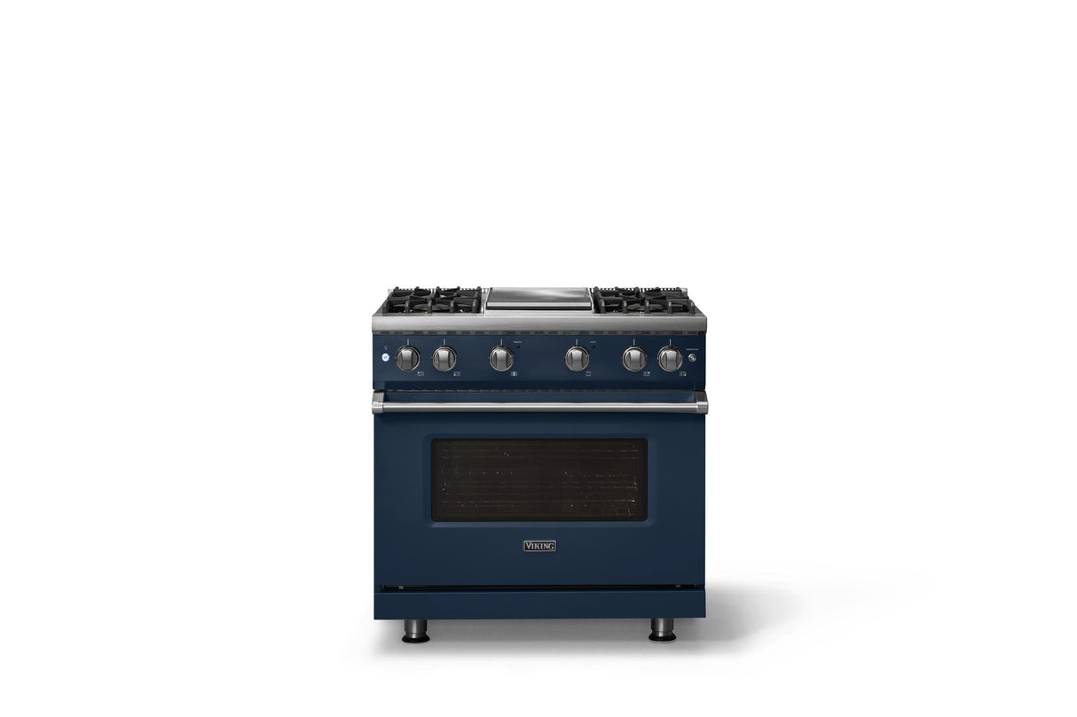 36"W. Sealed Burner Gas Range (Burner: 4g, Finish: Slate Blue, Trim: Polished Chrome, Fuel: Natural Gas)