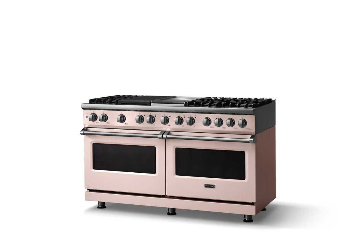 60"W.Dual Fuel Range (Finish: Blush, Trim: Polished Chrome, Fuel: Natural Gas)
