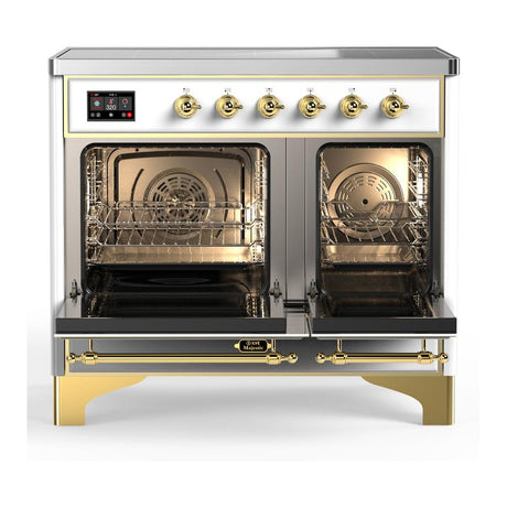 ILVE UMDIB40QNR3WHG Majestic III 40 inch Induction Range with 6 Elements, 3.82 cu. ft. Total Oven Capacity (Solid Door, White, Brass)