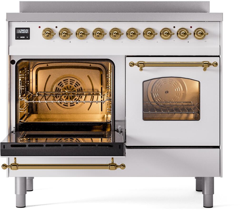 Nostalgie II 40 Inch Electric Freestanding Range in White with Brass Trim