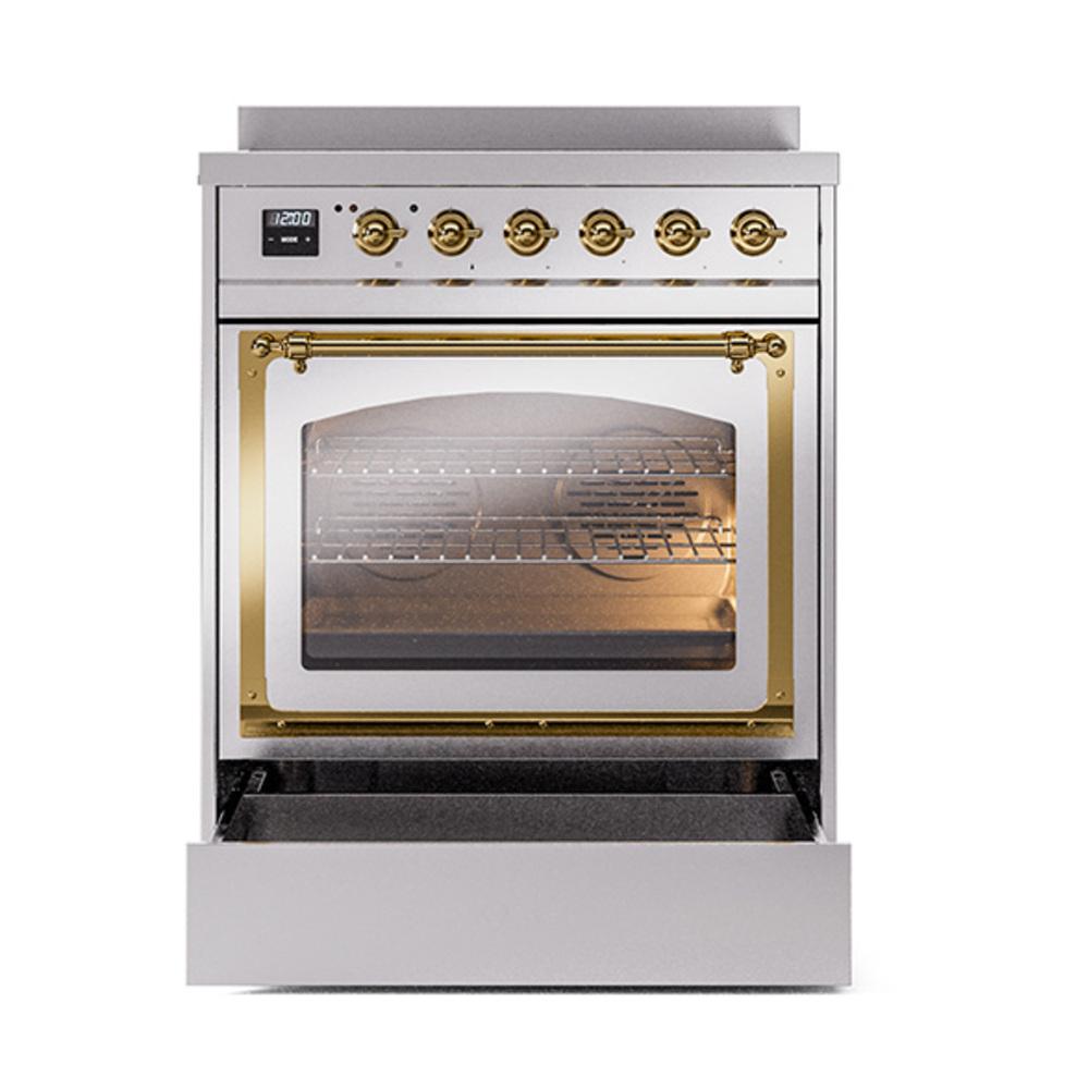ILVE UNI304NMPSSG Nostalgie II Noblesse 30 inch Induction Range (Triple Glass Door, Stainless Steel, Brass)