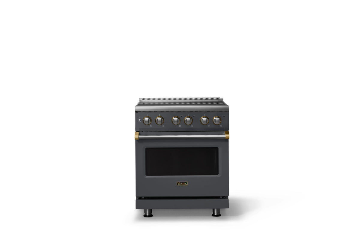 30"W. Electric Range (Finish: Cast Black, Trim: Brushed Brass)