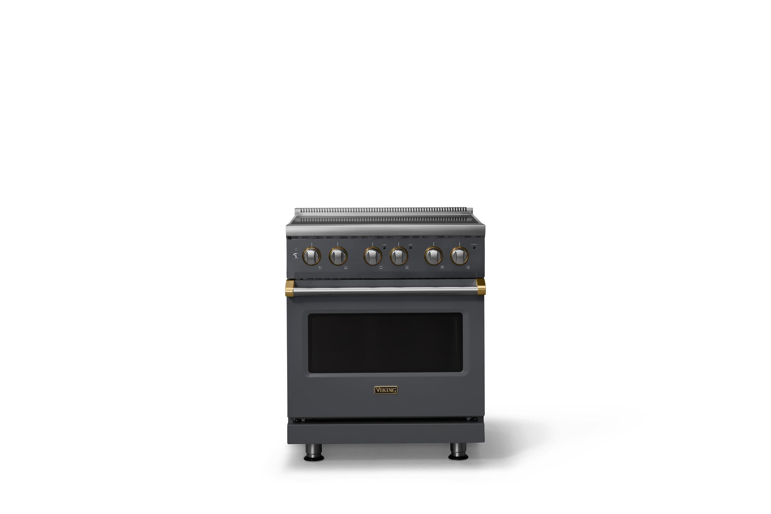 30"W. Electric Range (Finish: Cast Black, Trim: Brushed Brass)
