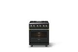30"W. Dual Fuel Range (Finish: Antique Bronze, Trim: Brushed Brass, Fuel: Natural Gas)