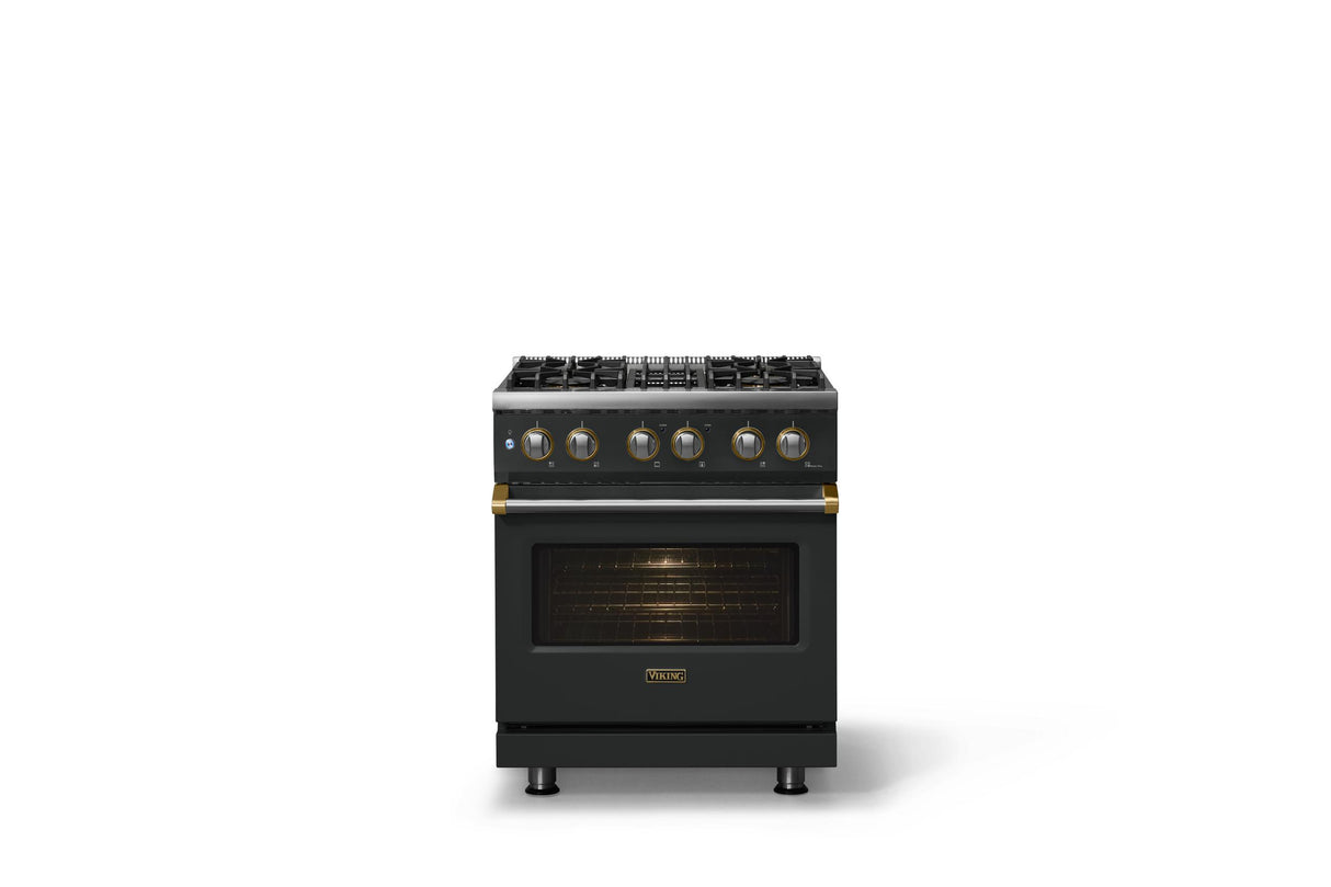 30"W. Dual Fuel Range (Finish: Antique Bronze, Trim: Polished Chrome, Fuel: Propane)