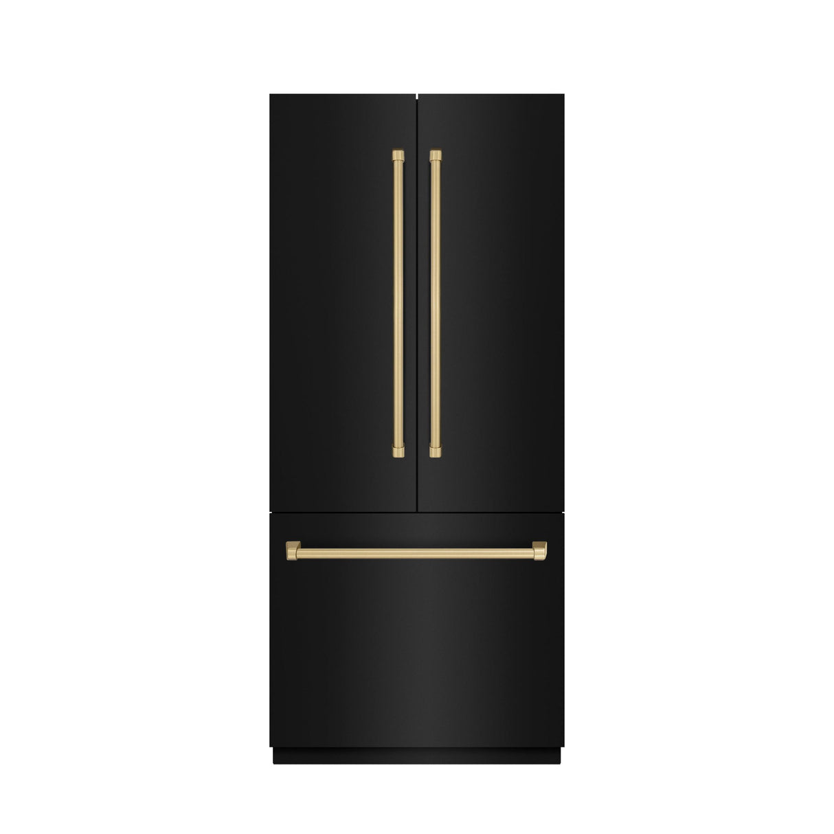 ZLINE Autograph Edition 36 in. 19.6 cu. ft. French Door Built-In Bottom Freezer Refrigerator with Water Dispenser and Ice Maker in Black Stainless Steel with Graphite Gray Interior and Champagne Bronze Accents (GRBIVZ-BS-36-CB)