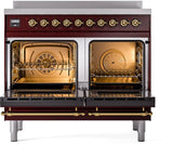 Nostalgie II 40 Inch Electric Freestanding Range in Burgundy with Brass Trim