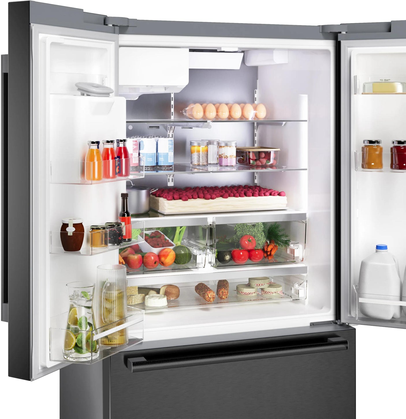 500 Series French Door Bottom Mount Refrigerator 36" Black Stainless Steel, Total No Frost