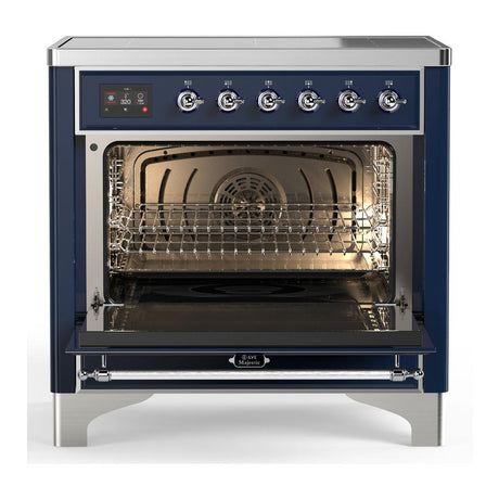 ILVE UMIB36NR3MBC Majestic III 36 inch Induction Range with 6 Elements, 3.5 cu. ft. Total Oven Capacity (Triple Glass Door, Midnight Blue, Chrome)