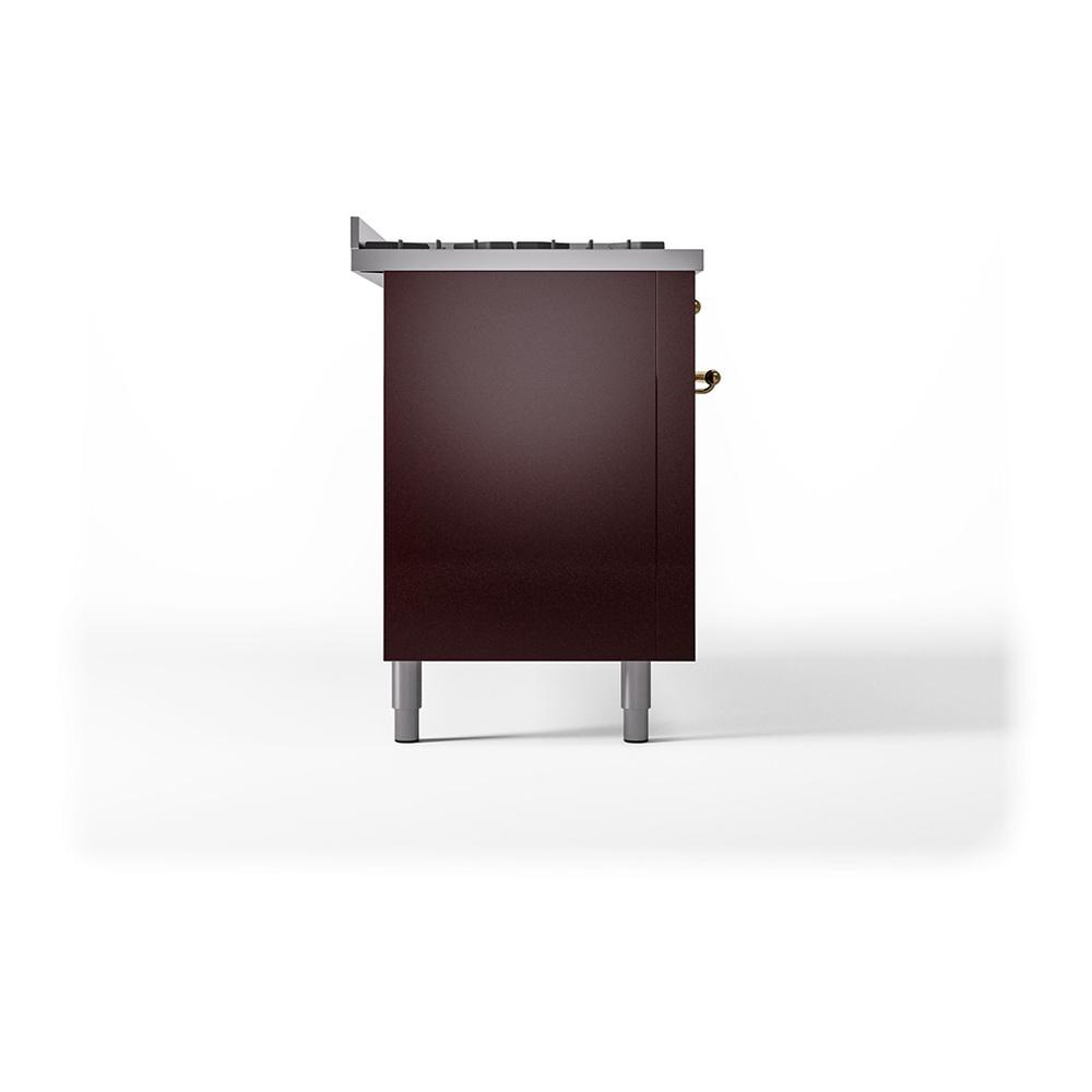 ILVE UN60FQNMPBUG Nostalgie II Noblesse 60 inch Dual Fuel Range (9 Sealed Burners + Griddle, Natural Gas, Solid Door, Burgundy, Brass)