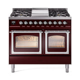 ILVE UND40FNMPBUC Nostalgie II Noblesse 40 inch Dual Fuel Range (Natural Gas, Triple Glass Door, Burgundy, Chrome)
