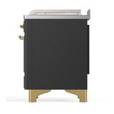 ILVE UM48FSNR3MGGLP Majestic III 48 inch Dual Fuel Range with 5 Black Brass Burners, Griddle and French Top, Dual Function Burner up to 25,000 BTU (Liquid Propane, Triple Glass Door, Graphite Matte, Brass)