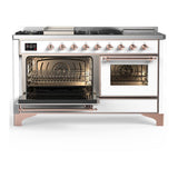 ILVE UM60FSNR3WHPLP Majestic III 60 inch Dual Fuel Range with 7 Burners, Griddle and French Top, Dual Function Burner with up to 25,000 BTU (Liquid Propane, Triple Glass Door, White, Copper)